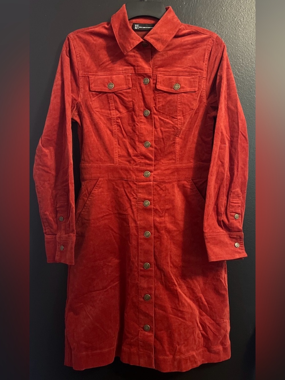 New York & Company Red Corduroy Button-Front Jacket